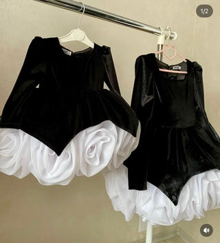 Lolina  Siyah Kadife Uzun Kol Kız Çocuk Elbise