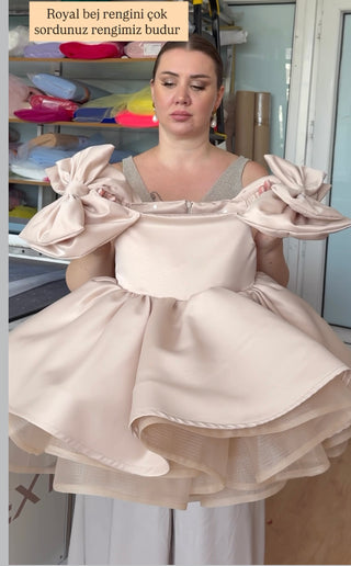 Royal Bej Kız Abiye Elbise