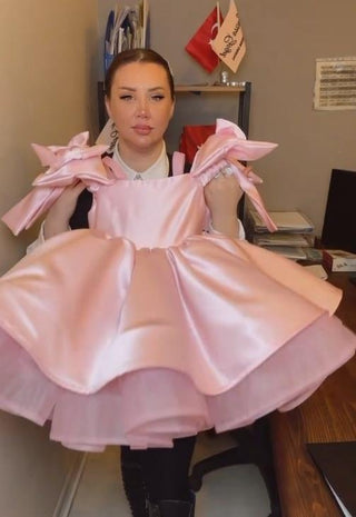 Royal  Saten Pembe Kız Çocuk Abiye Elbise
