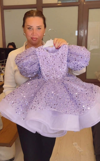 Elegant Lila Dekolte Kapalı Bisiklet Yakalı Elbise