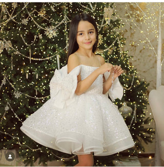 Jerry Beyaz Taş İşleme Kız Çocuk Abiye Elbise