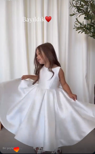 Elsa Midi Boy Beyaz Saten Elbise