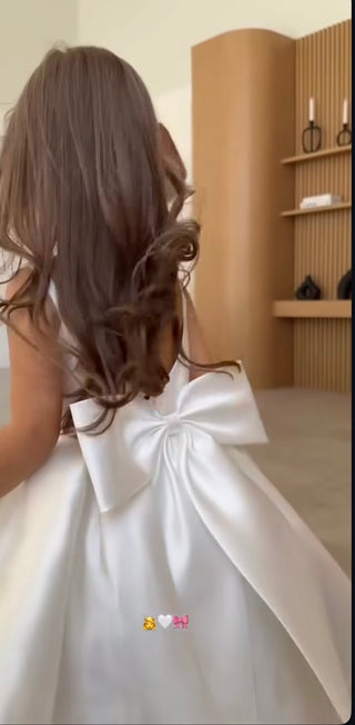 Elsa Midi Boy Beyaz Saten Elbise