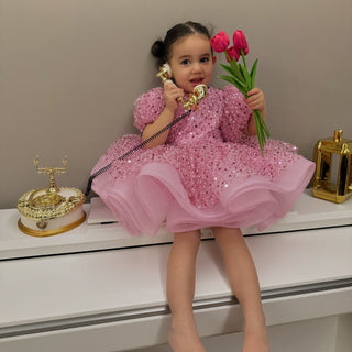 Elegant Pembe Dekolte Kapalı Bisiklet Yakalı Elbise