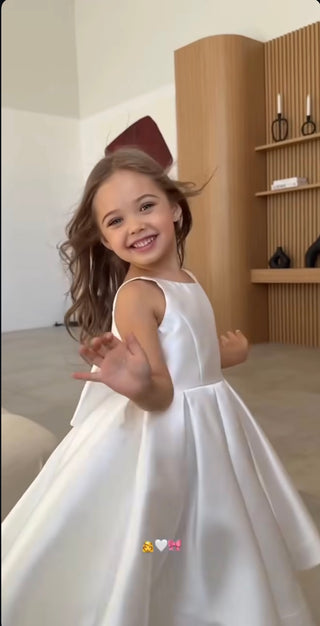 Elsa Midi Boy Beyaz Saten Elbise