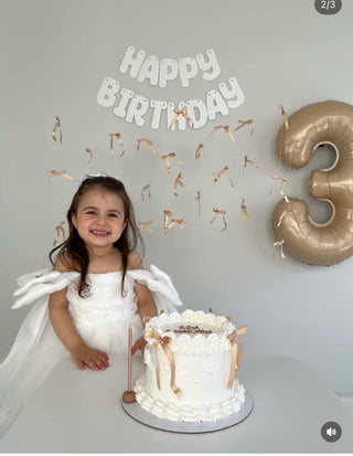 Royal Beyaz  Gül Organze Kol Taş Kız Abiye Elbise