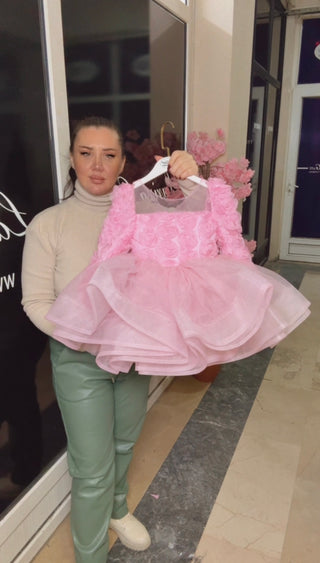 Elena Pembe Gül Organze Çocuk Abiye Elbise