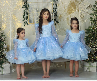 Anastasia Bebe Mavi Uzun Kol Kabarık Elbise