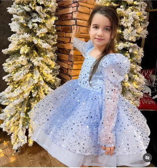 Anastasia Bebe Mavi Uzun Kol Kabarık Elbise