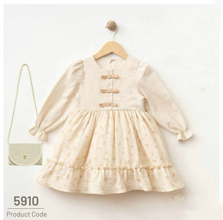 Vintage  Romantik Çiçekli 3'lü Takım Kız Çocuk Elbise