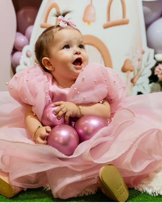 İncili Barbara Pembe Marul Etek Kız Çocuk Elbise