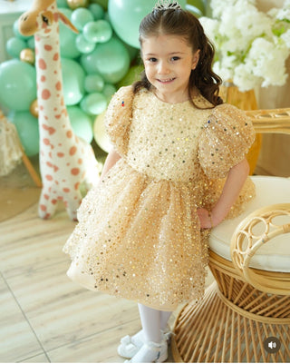 Elegant Gold Dekolte Kapalı Bisiklet Yakalı Elbise