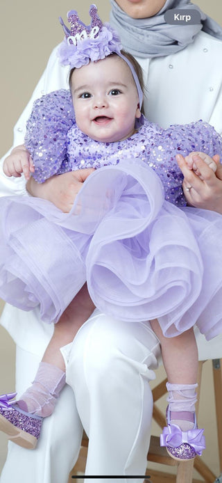 Diana Lila Sırtı V Marul Etek Elbise