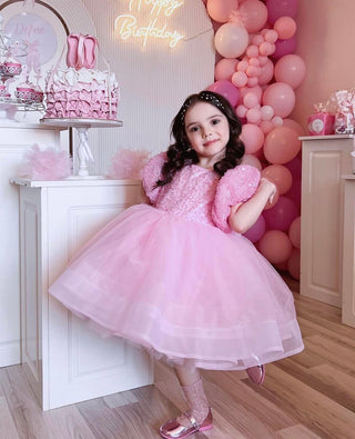 Diana Pembe Tül Taşlı Marul Etek Elbise