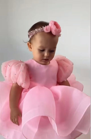 İncili Barbara Pembe Marul Etek Kız Çocuk Elbise