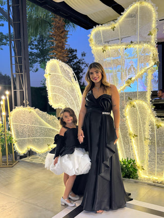 Lolina Siyah Gül Organze Balon etek kız Çocuk Elbise