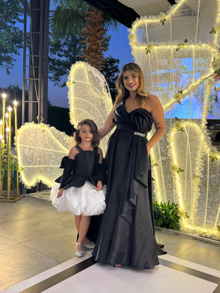 Lolina Siyah Gül Organze Balon etek kız Çocuk Elbise