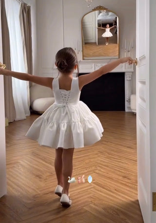 Carmen Kırık Beyaz Askılı Saten Balon Elbise
