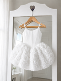 Victoria Lace Beyaz Balon Gül Etek Askılı Saten Kız Çocuk Abiye Elbise