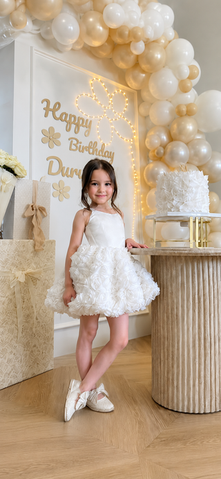 Victoria Lace Balon Gül Etek Beyaz Askılı Saten