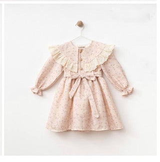Vintage Pembe Çiçekli 4’lü Takım Kız Çocuk Elbise