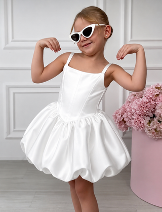 Victoria Satin  Beyaz Saten Balon Etek Elbise