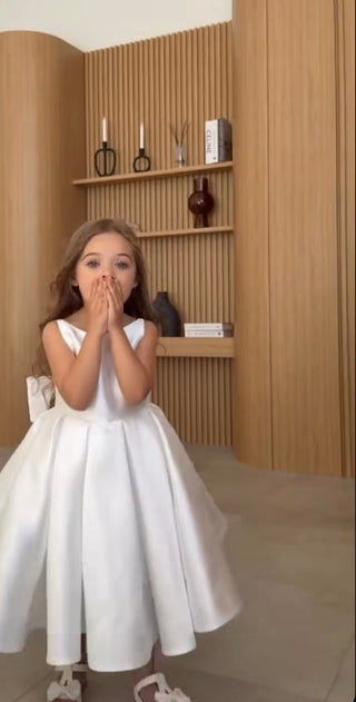 Elsa Midi Boy Beyaz Saten Elbise