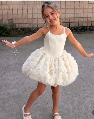 Victoria Lace Krem Balon Gül Etek Askılı Saten
