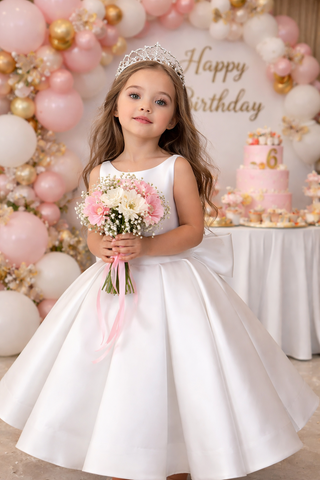 Elsa Midi Boy Beyaz Saten Elbise