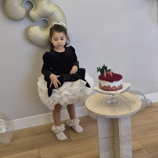 Lolina Siyah Saten Uzun Kol Kız Çocuk Elbise