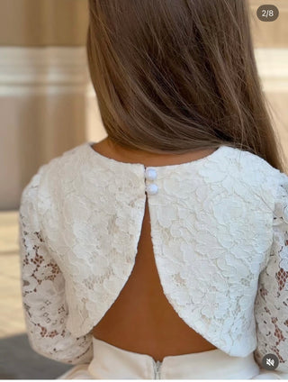 Beyaz Dantel Crop Sırt Detaylı Balon Etek Elbise