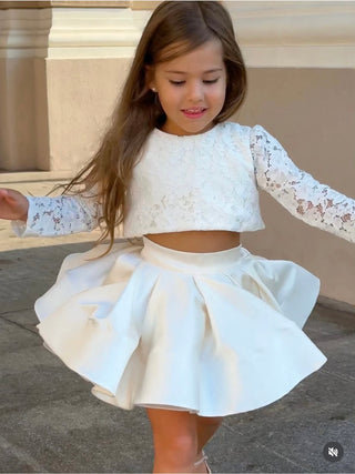 Beyaz Dantel Crop Sırt Detaylı Balon Etek Elbise