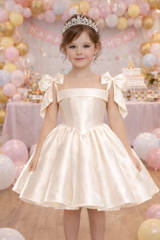 Kırık Beyaz Saten  Askı Fiyonk Detaylı  elbise