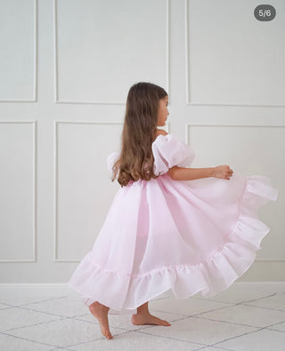 Elizya Pembe Organze Kumaş Kuyruklu Kız Çocuk Elbise