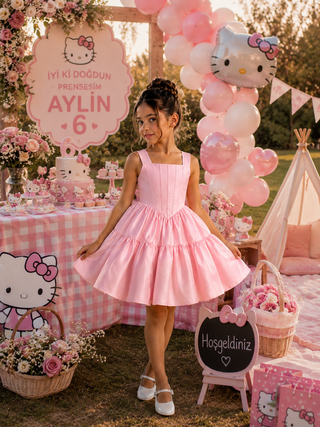 Carmen Pembe  Askılı Saten Elbise