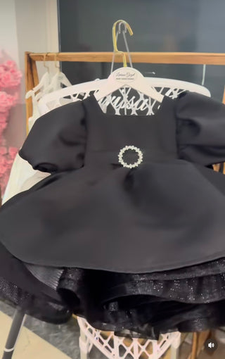 Oscar Saten Siyah Kemerli Tasarım Elbise