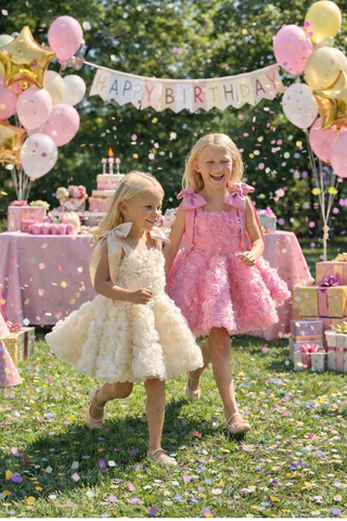 Manolya Askılı Pembe Renk Gül Kabartma Kız Çocuk Abiye Elbise