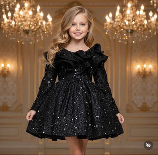 Milano Siyah kadife Çift Kol Valon Elbise