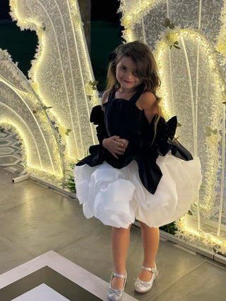 Lolina Siyah Gül Organze Balon etek kız Çocuk Elbise