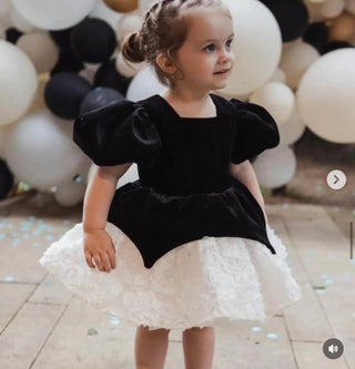 Perlina Siyah balon kol Kız Çocuk Elbise