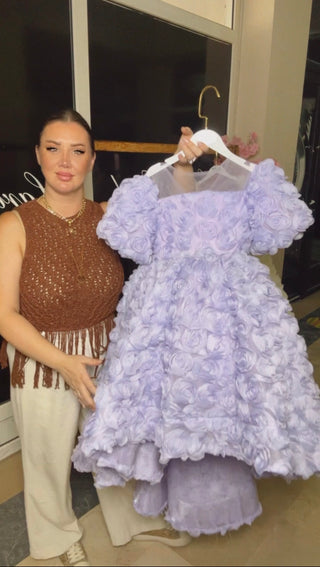 Manolya Lila Önü Kısa Arka Kuyruklu Kız Abiye Elbise