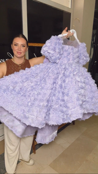 Manolya Lila Önü Kısa Arka Kuyruklu Kız Abiye Elbise