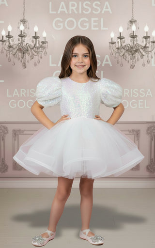 Diana Beyaz Sırtı V Pul Payet Marul Etek Elbise