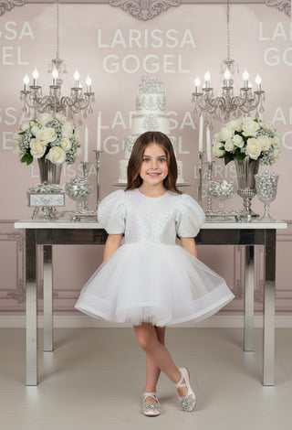 Diana Beyaz Sırtı V Pul Payet Marul Etek Elbise