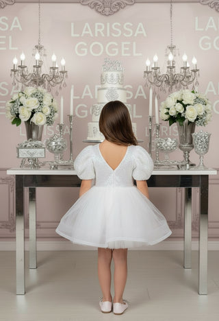 Diana Beyaz Sırtı V Pul Payet Marul Etek Elbise