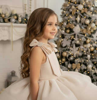 Ela Kız Bej Tonu Çocuk Abiye Elbise