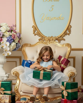 Ela Kız Bebe mavi Tonu Çocuk Abiye Elbise