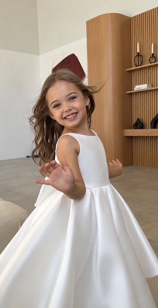 Elsa Midi Boy SIRT V Beyaz Saten Abiye Elbise
