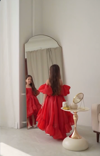 Elizya Kırmızı Organze Kumaş Kuyruklu Kız Çocuk Elbise