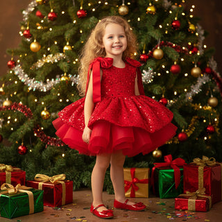 Ela Kırmızı Kırma Taşlı omuzları Kurdaleli  Elbise